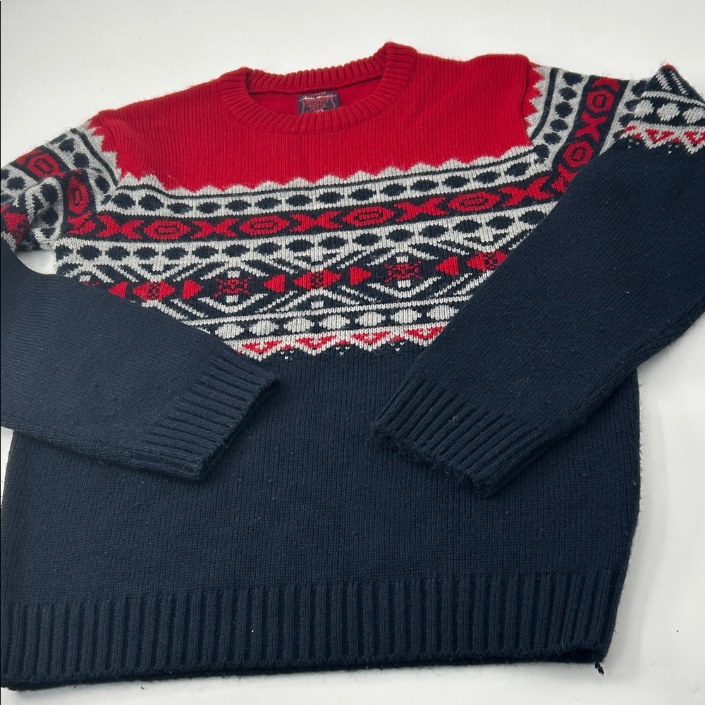 Cozy Red and Black Patterned Kids Long Sleeve Sweater